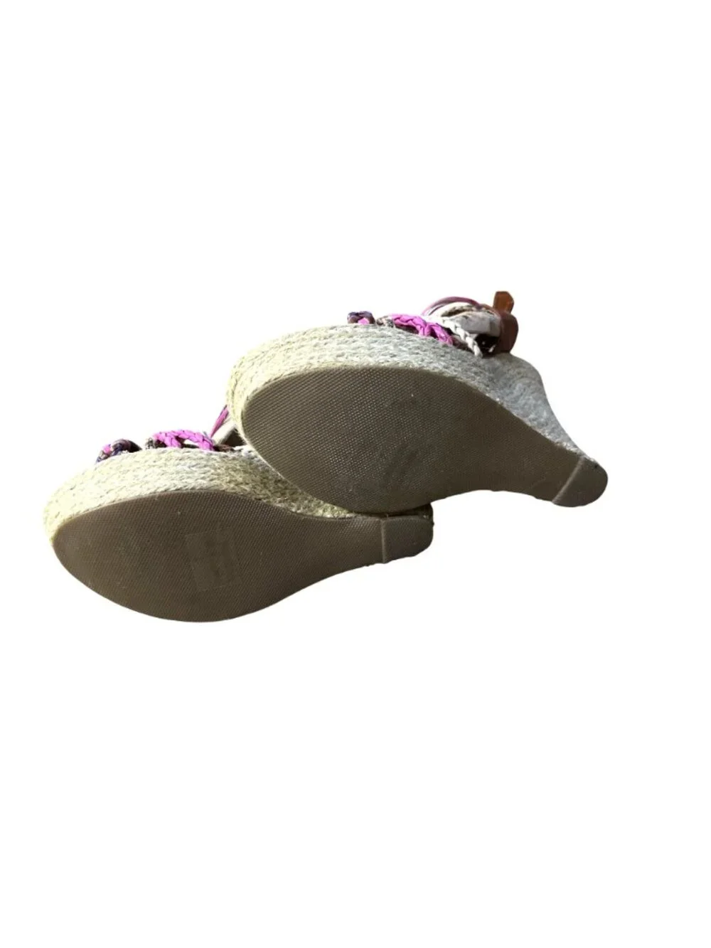 385 Fifth Womens 7 Wedge Sandals Pink Purple Braided Espadrille Resort Heels